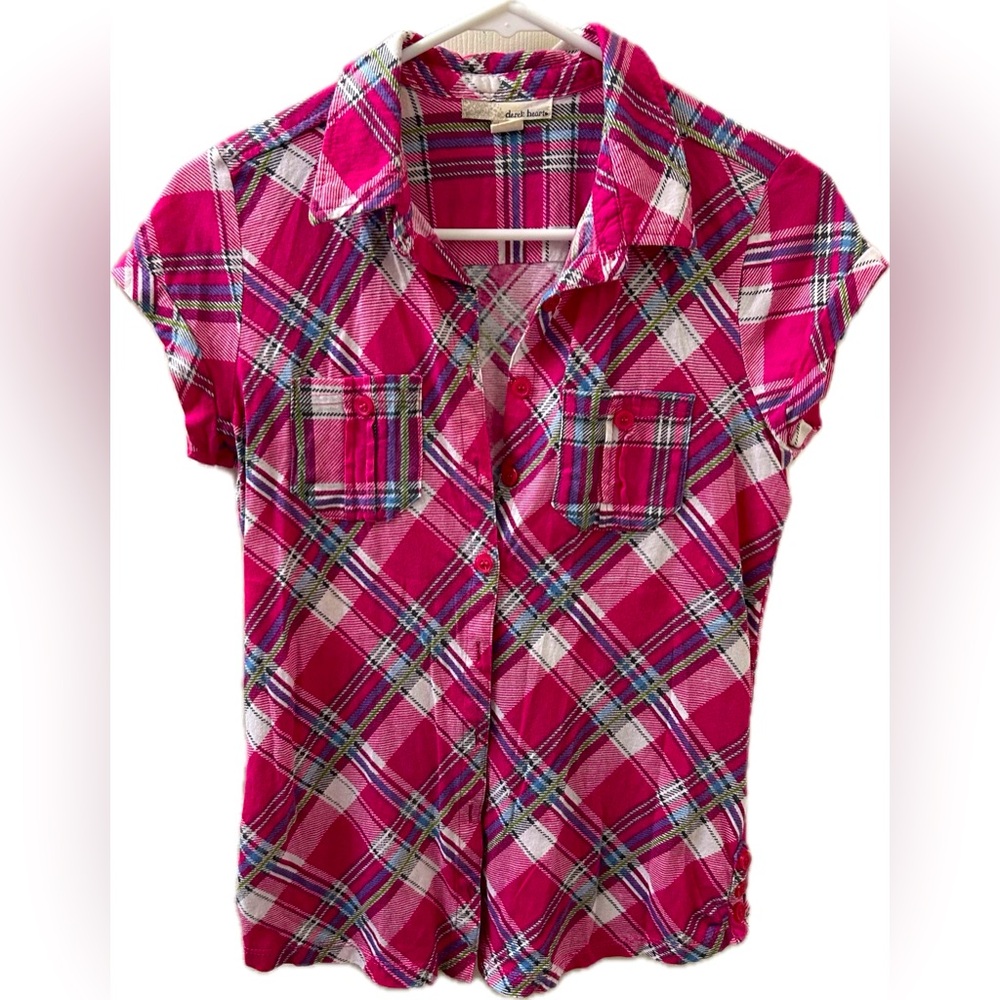 Women’s Pink Plaid Button Down Shirt L